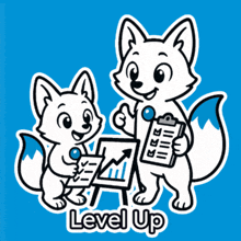 two cartoon foxes are standing next to each other with the words level up below them