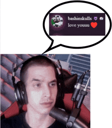 a picture of a man wearing headphones and a speech bubble that says love youuu