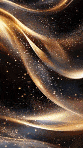 a black background with a gold swirl and sparkles coming out of it