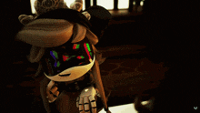 a cartoon character wearing a mask with the numbers 0 and 0 on it