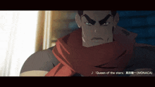 a cartoon of a man with a scarf around his neck and the words queen of the stars on the bottom