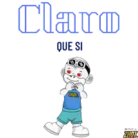 a cartoon character wearing a shirt that says ' claro que si ' on it