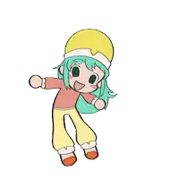 a cartoon drawing of a girl with green hair