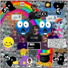 a man in a wolf shirt is surrounded by a bunch of other images