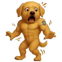 a cartoon dog with a tattoo of a blue star on its arm