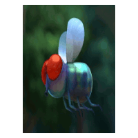 a pixel art drawing of a fly with a red head