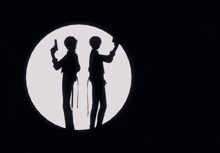 a couple of anime characters standing next to each other with a huge explosion in the background
