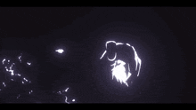 a silhouette of a person with spikes on their head and a purple light behind them