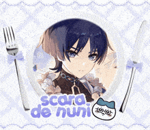 a white plate with a picture of a boy and the words scara de nuni on it