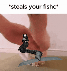 a picture of a person holding a fish with the words * steals your fishc * below it