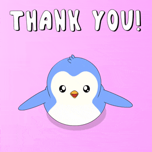 a penguin is surrounded by red hearts and the words thank you
