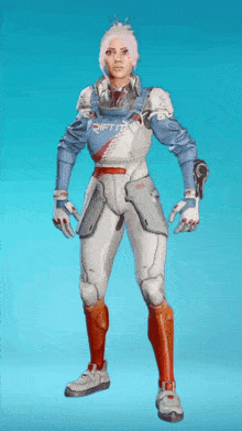 a woman in a futuristic outfit has drift on her chest