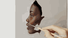 a person is painting a woman 's face with a brush made in animatica