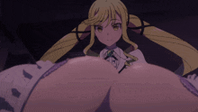 a close up of a anime character 's breasts with a dark background