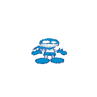 a blue and white drawing of a person with a scarf around their neck