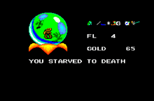a video game screen that says you starved to death on it