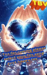 a picture of two hands holding a heart that says tbv on the bottom