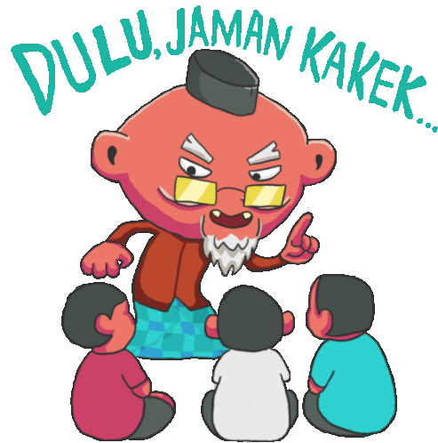 Reminiscing Grandpa Says Dulu Jaman Kakek In Indonesian Sticker - Listen To Your Elderly Children Listen Stickers