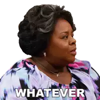 a woman wearing a purple and blue dress says whatever