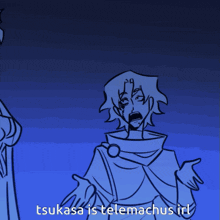 a drawing of a man with the words tsukasa is telemachus irl below it