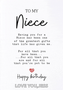a birthday card for a niece that says happy birthday