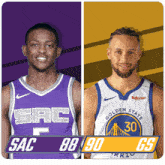 two basketball players from sac and golden state are shown