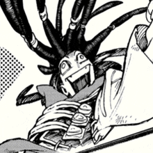 a black and white drawing of a cartoon character with dreadlocks
