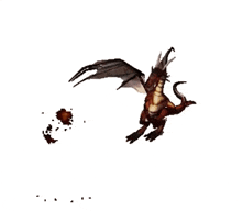a pixel art of a dragon flying in the air with a flame coming out of its mouth .