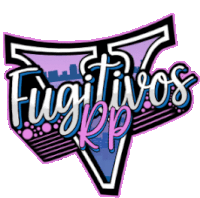 a logo for fugitivos rp has a purple triangle on it