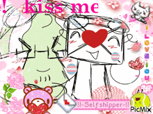 a drawing of an envelope with a heart and the words kiss me on the top
