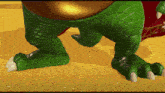 a close up of a cartoon character 's feet on a yellow background