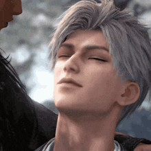 a close up of a person 's face with the eyes closed