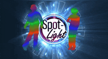 a logo for spot-light with two silhouettes in front of it