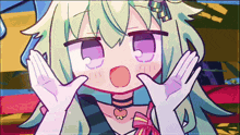 a cartoon of a girl with green hair making a face