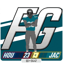 a football player with the number 23 on his jersey stands in front of a large fg logo