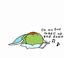 a cartoon of a frog singing a song with the words " what " above it