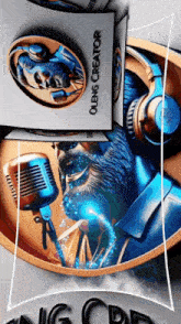a picture of a man with headphones and a microphone with the name oleng creator on it