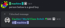 a person below is a good boy blocked message