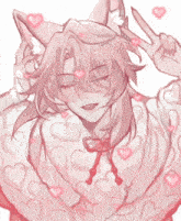 a drawing of a girl with a cat ear giving the peace sign