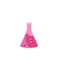 a beaker with pink liquid and bubbles coming out of it