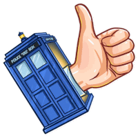 a cartoon of a hand giving a thumbs up next to a police box