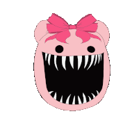 a cartoon drawing of a pink monster with a pink bow