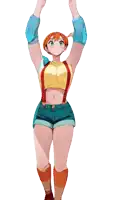 a cartoon drawing of a girl with her arms up in the air