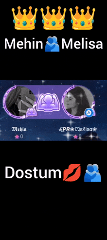 a screenshot of mehin and melisa with crowns on their heads