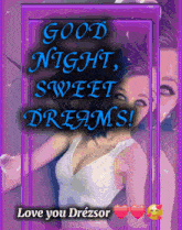 a picture of a woman with the words " good night sweet dreams " on it
