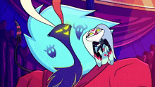 a cartoon character is laying on a bed with a devil behind her