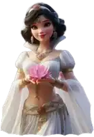 a cartoon character in a white dress holding a pink flower