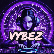 a picture of a woman wearing headphones with the name vybez