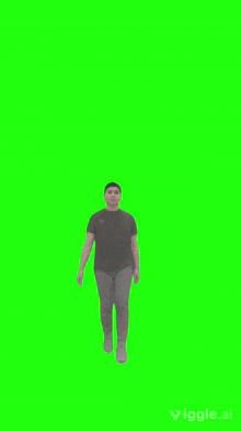 a man is standing on a green screen with his arms outstretched
