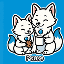 a cartoon of two foxes sitting next to each other with the word pause underneath them